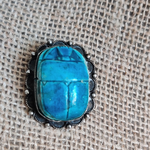 Antique Egyptian Scarabs Earrings and Brooch Set Silver Faience - Picture 5 of 14